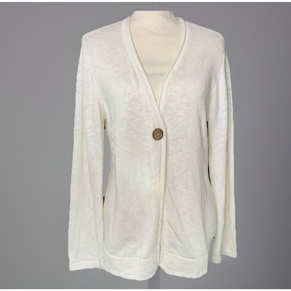 Vermont Country Store Womens MD Button White‎ Marled Cotton Cardigan Long Sleeve